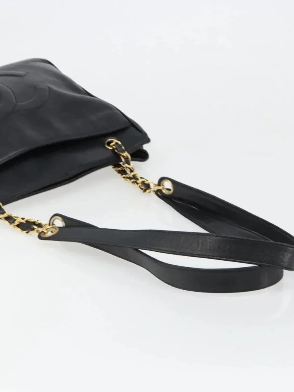 CHANEL COCO Mark Chain Tote Bag Leather Black Gold CC Auth yk20595
